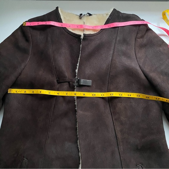 TERILEATHER Women’s Gorgeous Shearling Sheepskin Coat  Colarless Brown Suede S - Picture 6 of 11